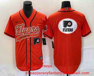 Men%27s Philadelphia Flyers Orange Team Big Logo Cool Base Stitched Baseball Jersey